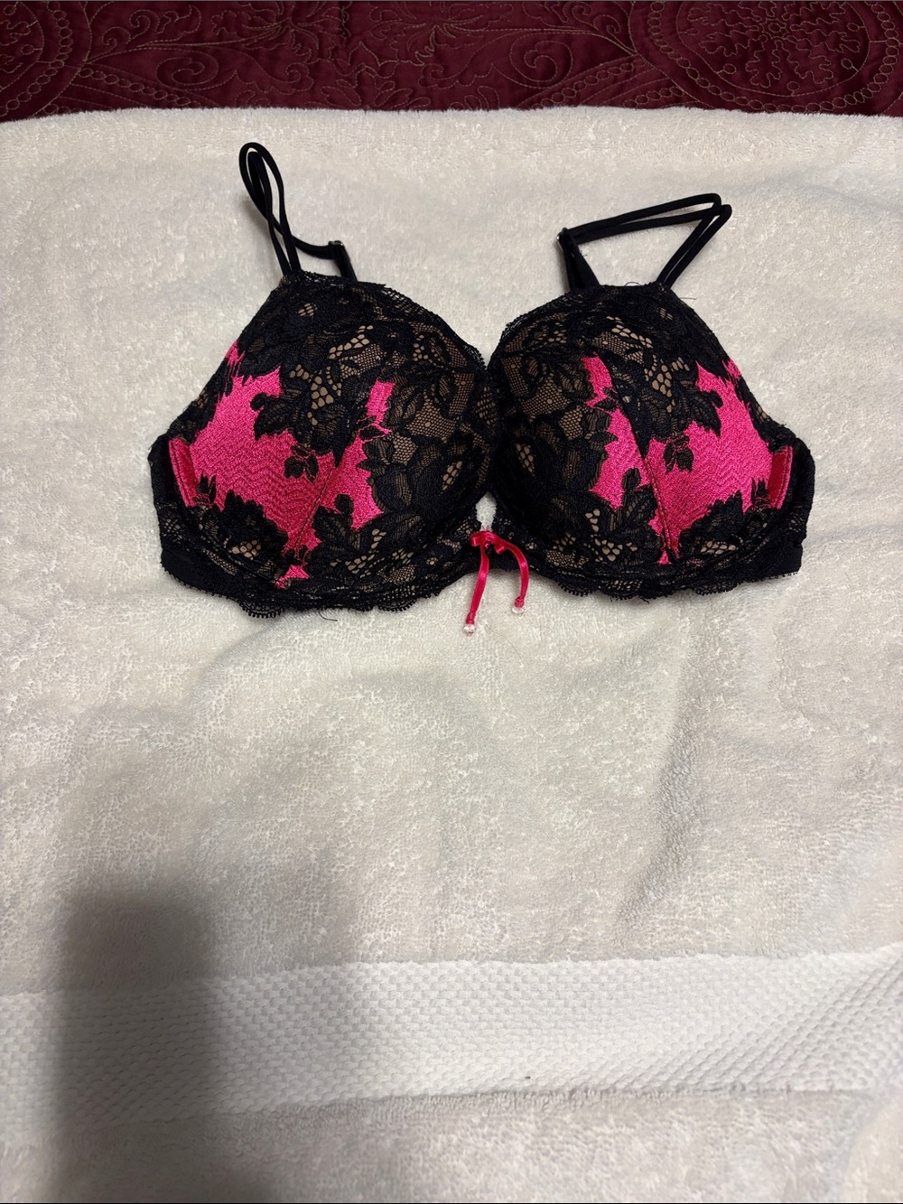 Victoria's Secret Hot Pink and Black Lace Push-Up Bra